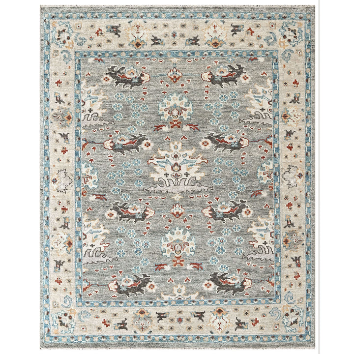 8x10 Gray, Beige, Aqua Color Hand Knotted Oushak Wool Transitional Oriental Rug