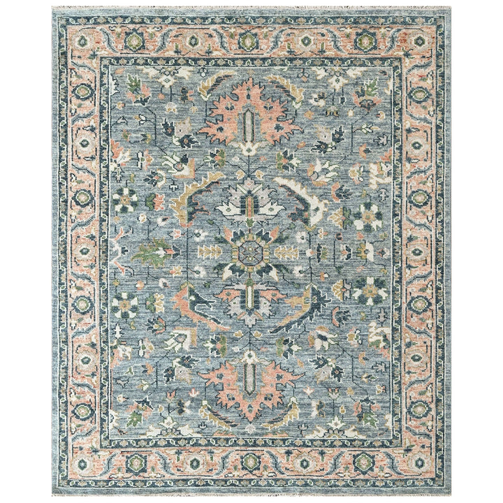 8x10 Blue, Blush, Green Color Hand Knotted Oushak Wool Arts and Crafts Oriental Rug