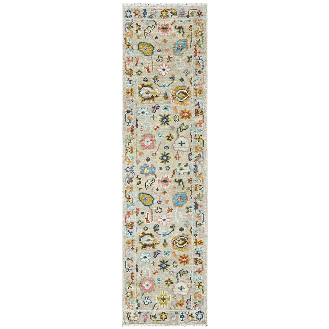 2'6x9 Beige, Gold, Blush Color Hand Knotted Oushak Wool Transitional Oriental Rug