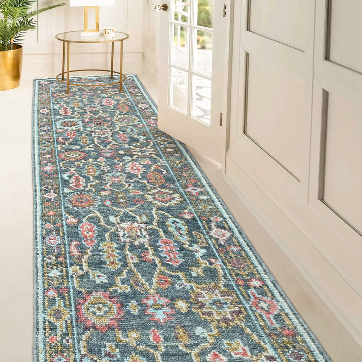 Multi Size Teal Blush Green Color Hand Knotted Oushak Wool Arts and Crafts Oriental Rug