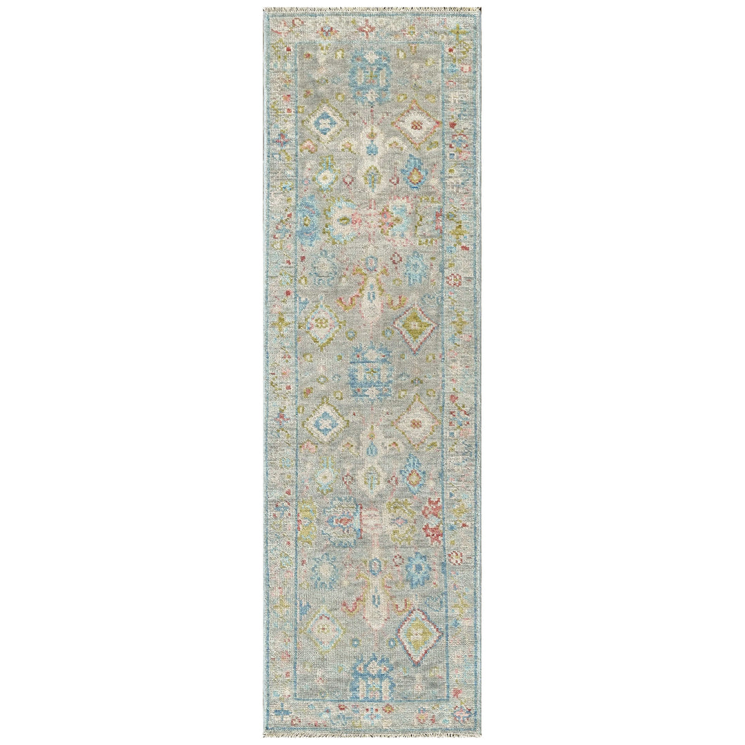 2'6x9 Slate, Gray, Lime Color Hand Knotted Oushak Wool Arts and Crafts Oriental Rug