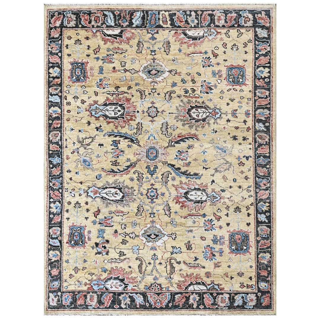 9x12 Light Gold, Blue, Ivory Color Hand Knotted Oushak Wool Arts and Crafts Oriental Rug