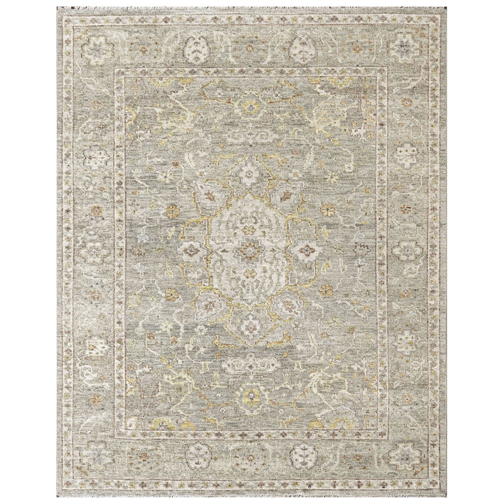 9x12 Gray, Light Gold, Moss Color Hand Knotted Oushak Wool Transitional Oriental Rug