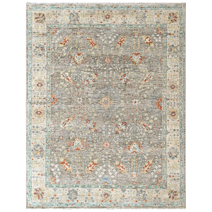9x12 Gray, Beige, Aqua Color Hand Knotted Oushak Wool Transitional Oriental Rug