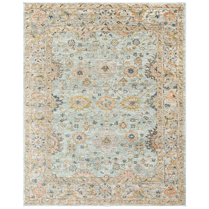 8x10 Aqua, Gray, Peach Color Hand Knotted Oushak Wool Transitional Oriental Rug