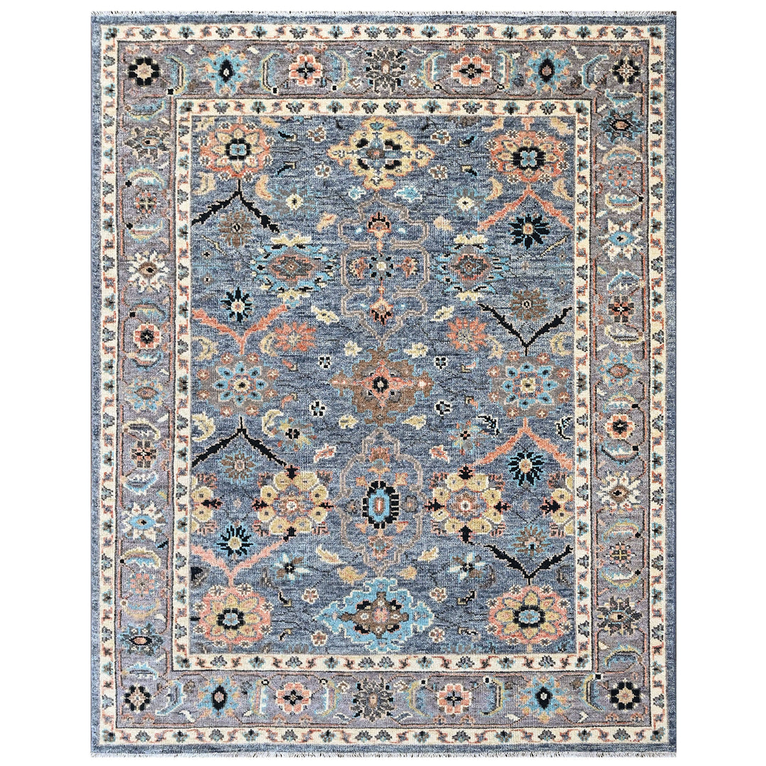 8x10 Blue, Gray, Gold Color Hand Knotted Oushak Wool Arts and Crafts Oriental Rug