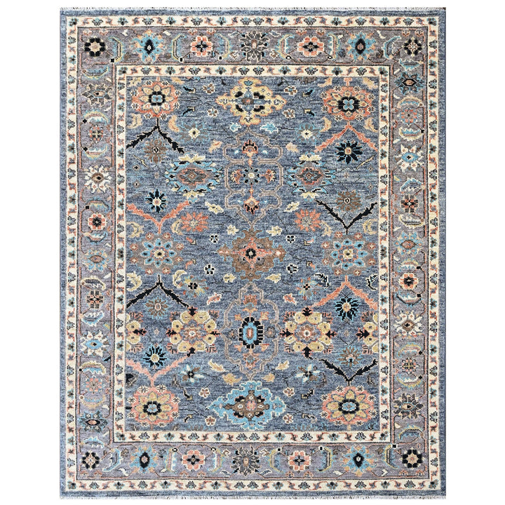 8x10 Blue, Gray, Gold Color Hand Knotted Oushak Wool Arts and Crafts Oriental Rug