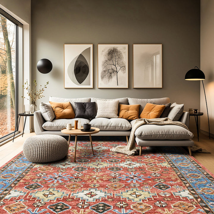 Multi Size Rust Blue Aqua Color Hand Knotted Oushak Wool Transitional Oriental Rug