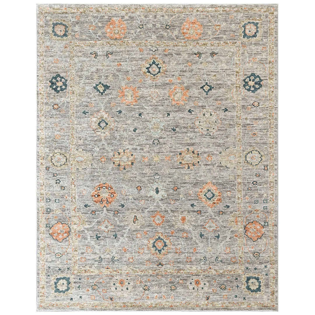 8x10 Slate, Gray, Peach Color Hand Knotted Oushak Wool Transitional Oriental Rug