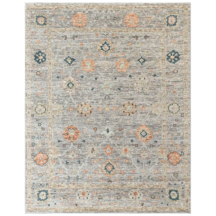 8x10 Slate, Gray, Peach Color Hand Knotted Oushak Wool Transitional Oriental Rug
