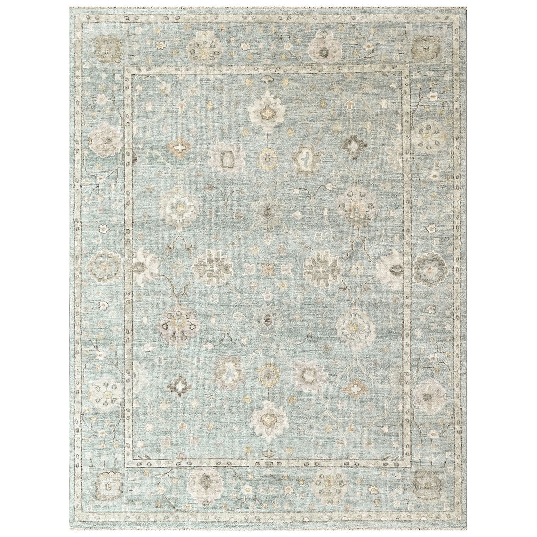 9x12 Celedon, Ivory, Gray Color Hand Knotted Oushak Wool Transitional Oriental Rug