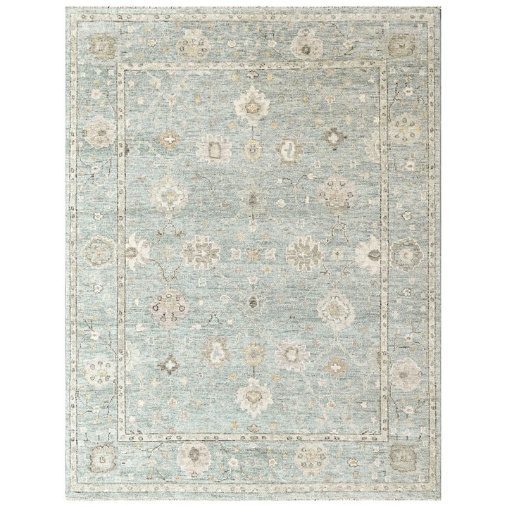 9x12 Celedon, Ivory, Gray Color Hand Knotted Oushak Wool Transitional Oriental Rug