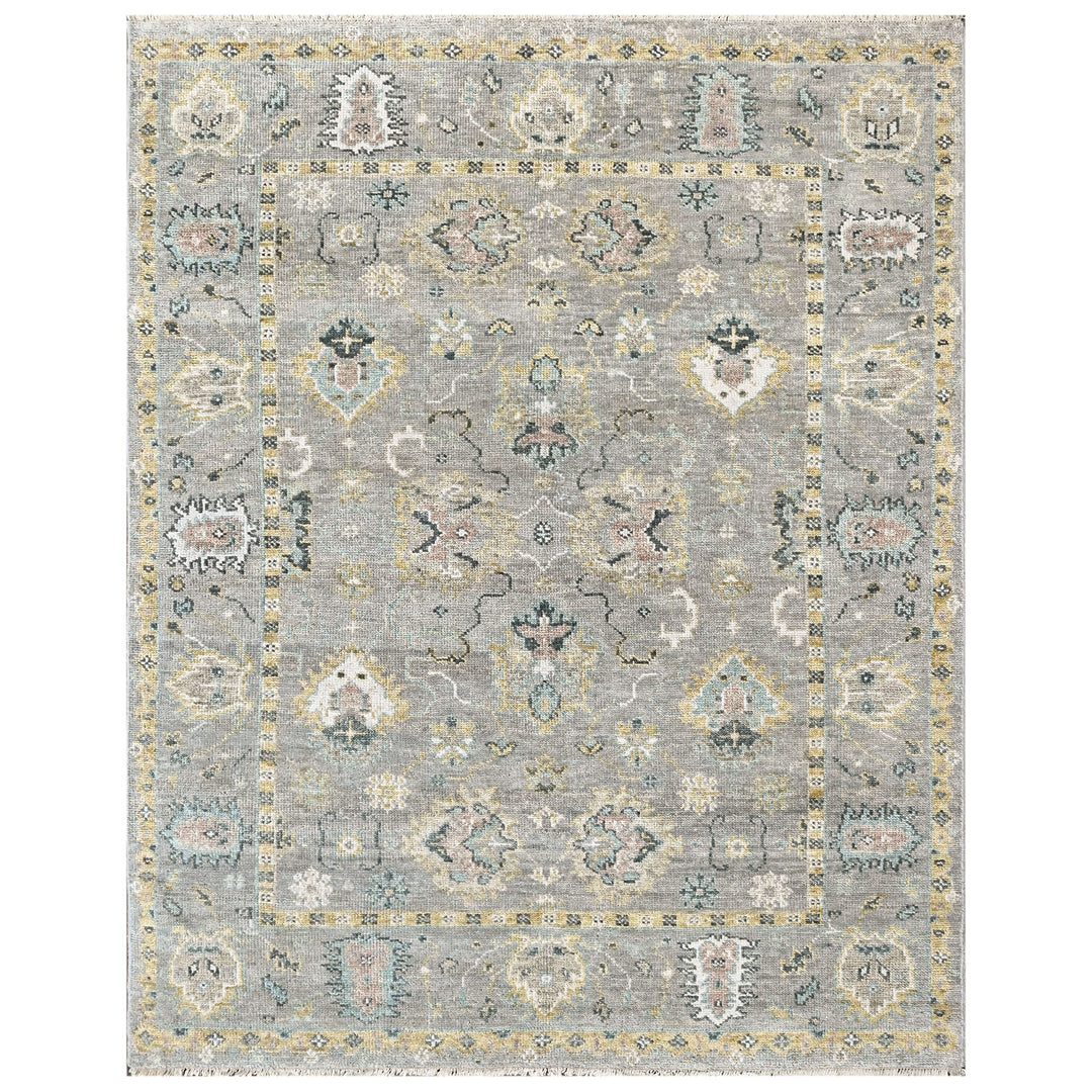 8x10 Gray, Ivory, Sage Color Hand Knotted Oushak Wool Transitional Oriental Rug