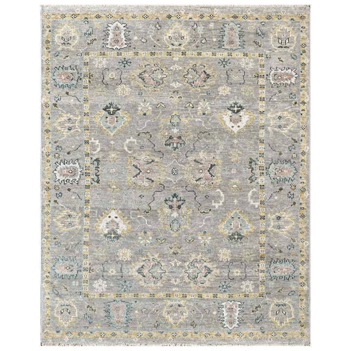 8x10 Gray, Ivory, Sage Color Hand Knotted Oushak Wool Transitional Oriental Rug