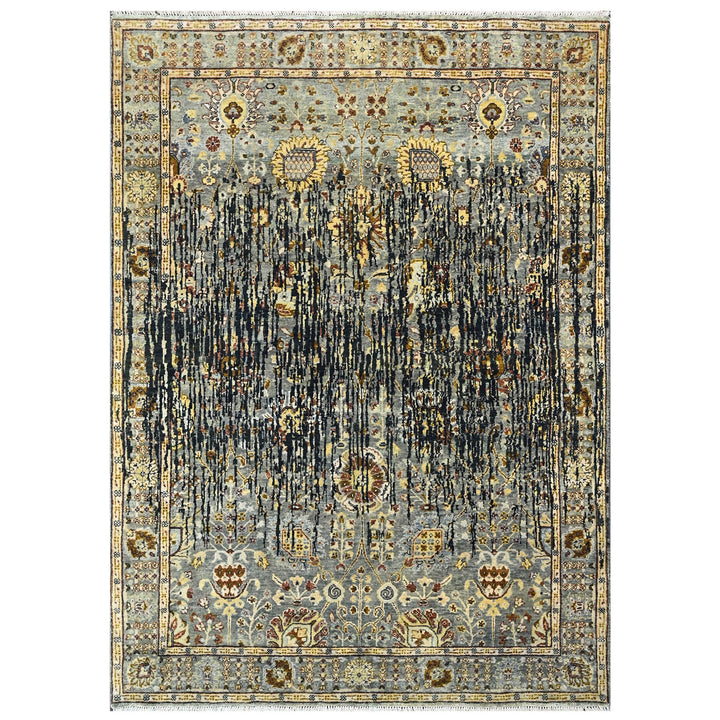 6x9 Slate, Charcoal, Gold Color Hand Knotted Oushak Wool Modern Oriental Rug