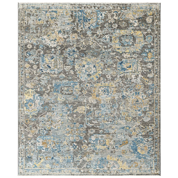 8x10 Gray, Blue, Light Gold Color Hand Knotted Oushak Wool Transitional Oriental Rug