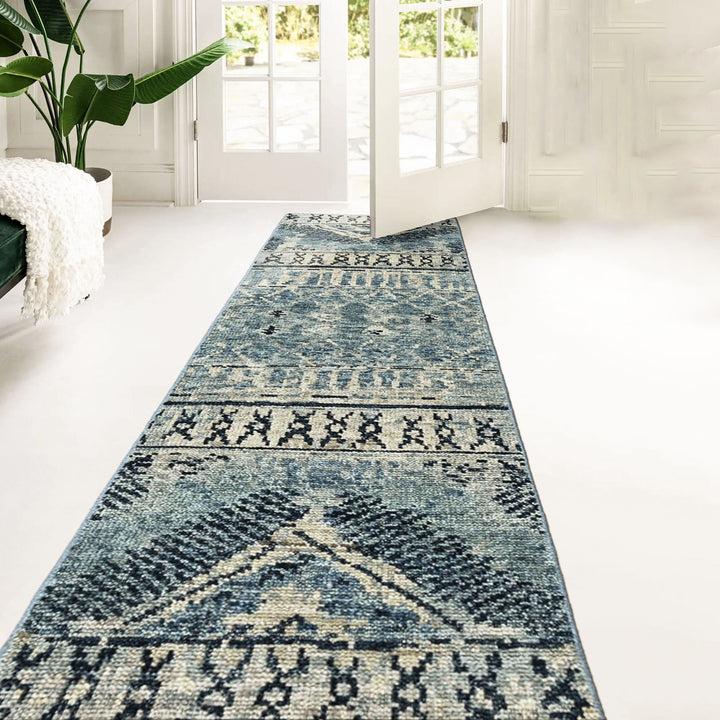 Multi Size Blue Gray Navy Color Hand Knotted Oushak Wool  Oriental Rug