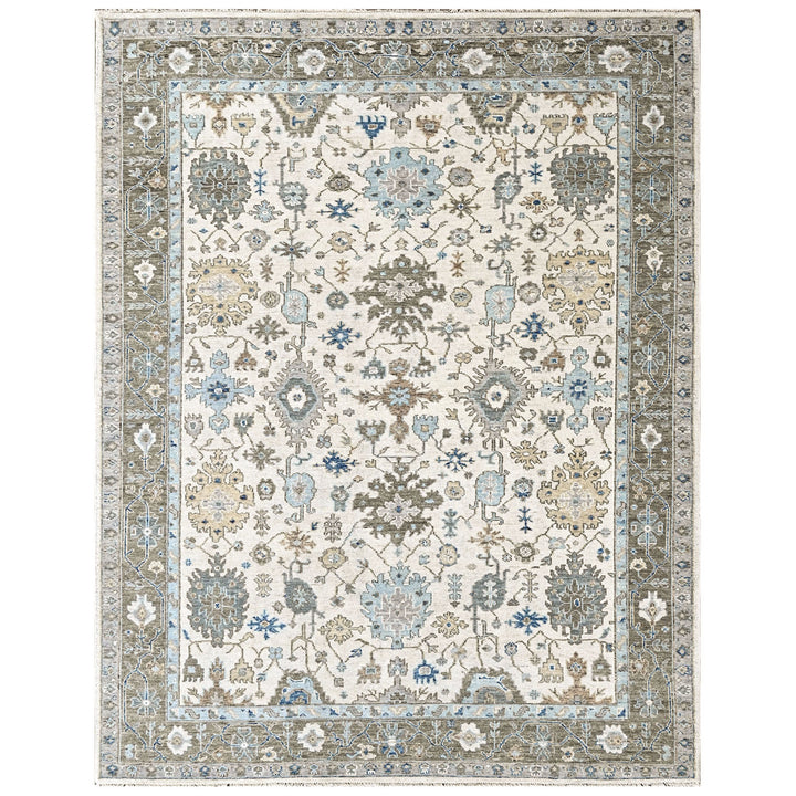9x12 Beige, Gray, Blue Color Hand Knotted Oushak Wool Transitional Oriental Rug