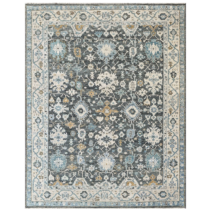9x12 Gray, Slate, Beige Color Hand Knotted Oushak Wool Transitional Oriental Rug