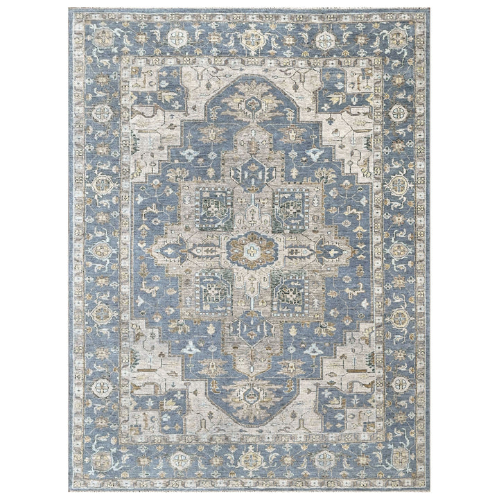 9x12 Blue, Beige, Taupe Color Hand Knotted Oushak Wool  Oriental Rug