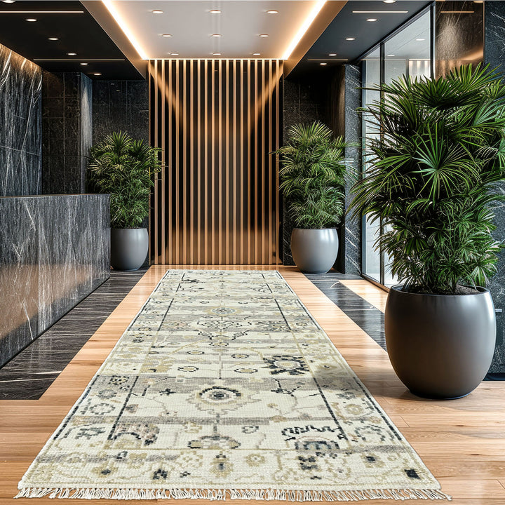 Multi Size Gray Slate Beige Color Hand Knotted Oushak Wool Transitional Oriental Rug