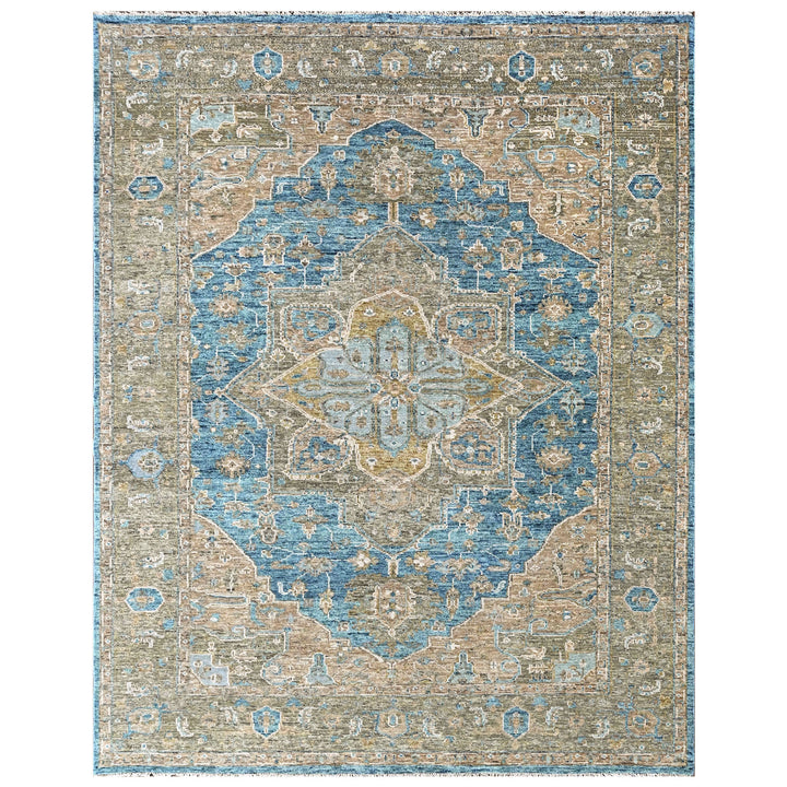 9x12 Aqua, Brown, Moss Color Hand Knotted Oushak Wool  Oriental Rug