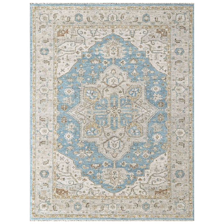 9x12 Aqua, Taupe, Gray Color Hand Knotted Oushak Wool  Oriental Rug