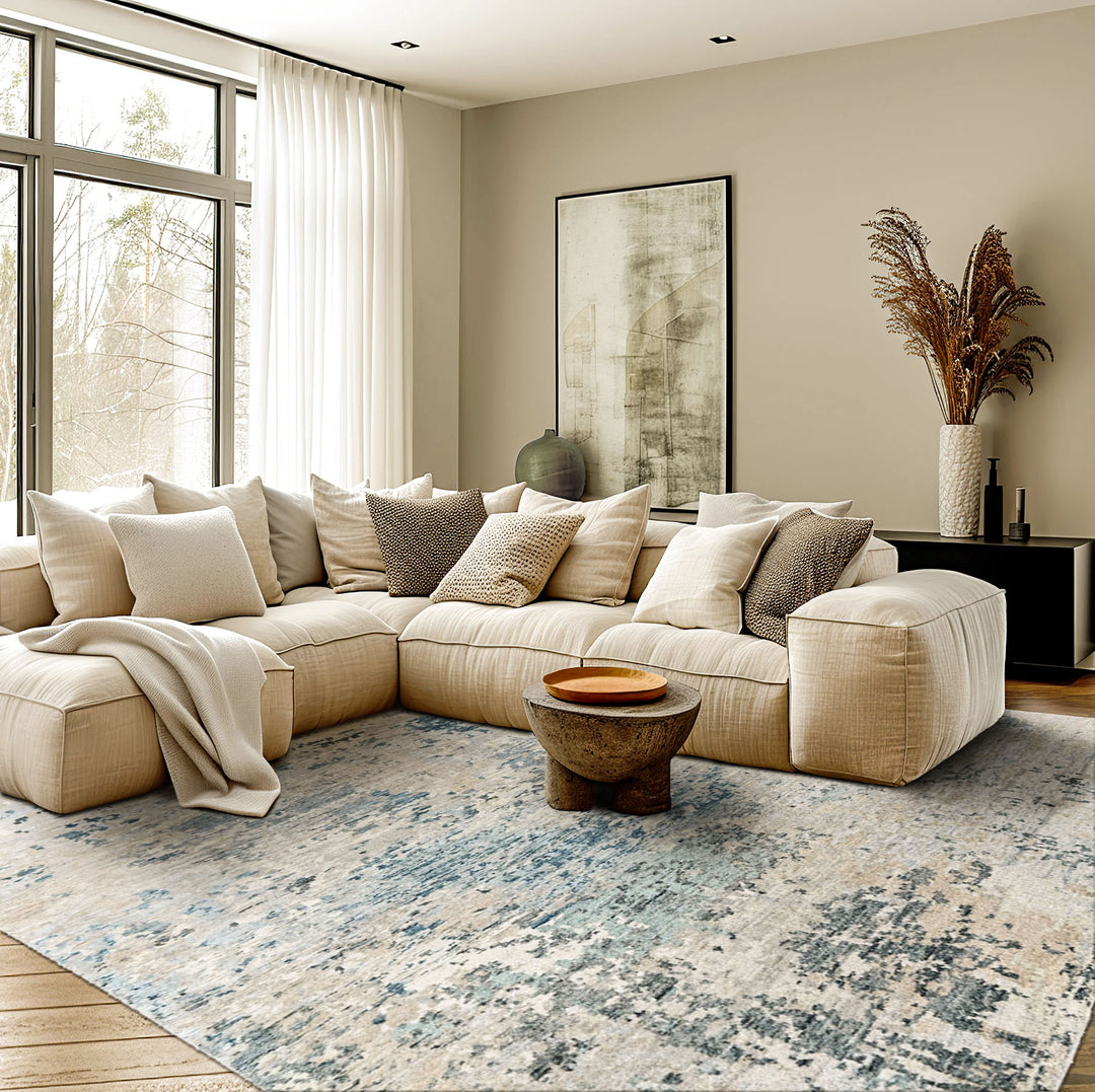 Multi Size Gray Blue Slate Color Hand Knotted Tibetan Wool  Oriental Rug