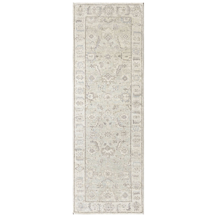 2'6x8 Tone on Tone Gray, , Color Hand Knotted Oushak Wool Transitional Oriental Rug