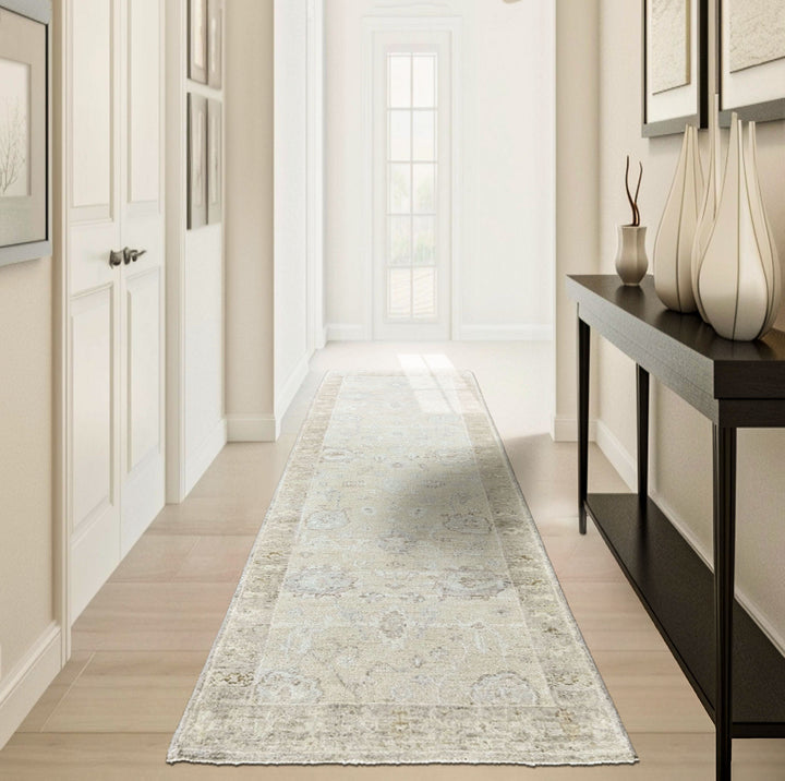 Multi Size Beige Taupe Gray Color Hand Knotted Oushak Wool Transitional Oriental Rug