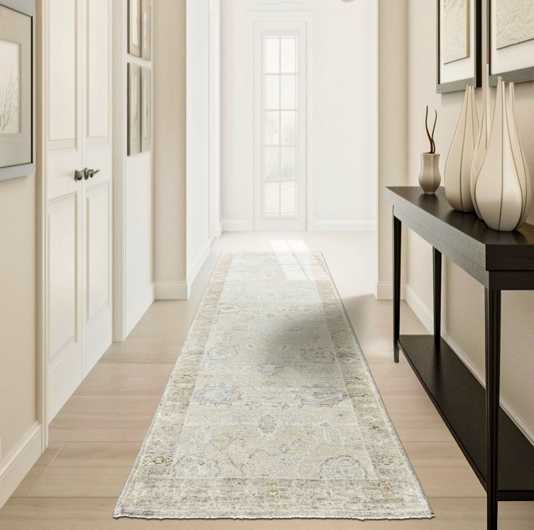 Multi Size Beige Taupe Gray Color Hand Knotted Oushak Wool Transitional Oriental Rug