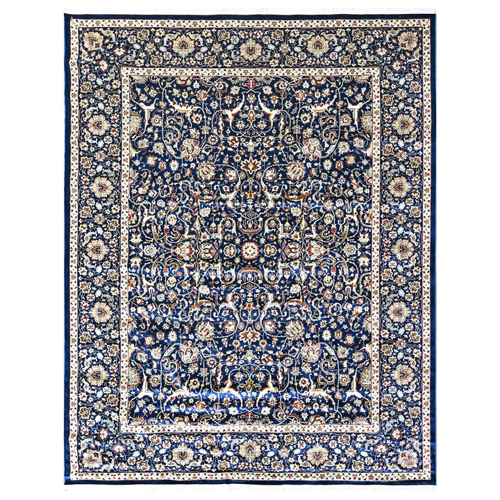 9x12 Navy, Ivory, Aqua Color Power Loom Oushak Wool Traditional Oriental Rug