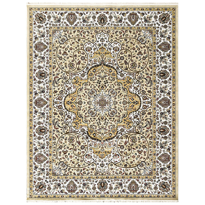 9x12 Light Gold, Ivory, Brown Color Power Loom Oushak Wool Traditional Oriental Rug