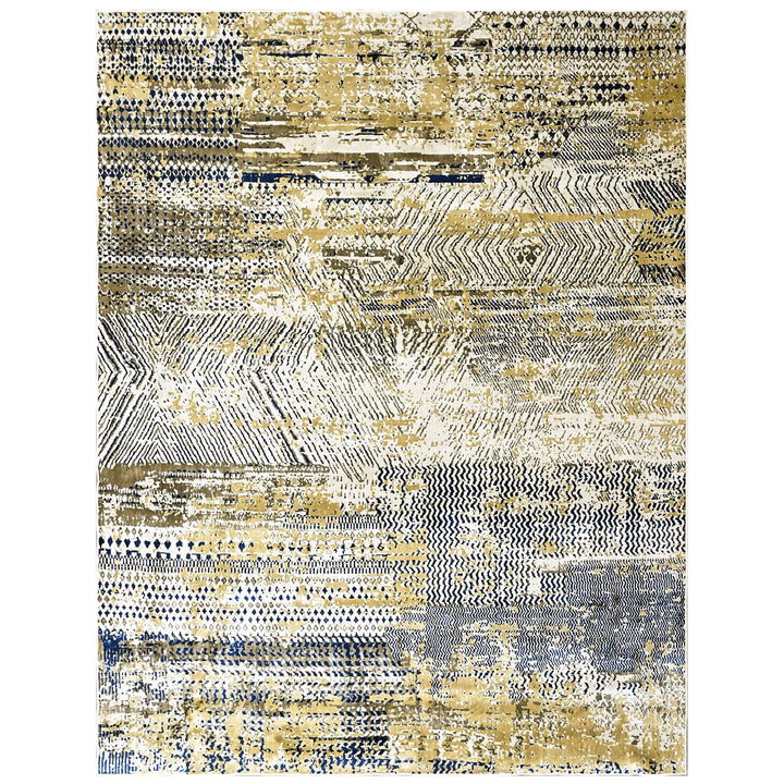 9x12 Beige, Navy, Gold Color Power Loom Oushak Wool Modern Oriental Rug