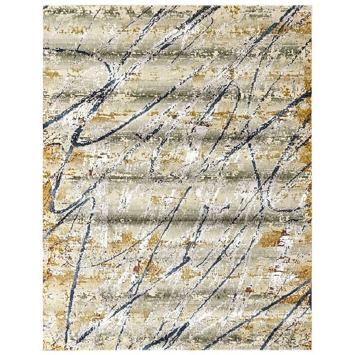 9x12 Gray, Gold, Blue Color Power Loom Oushak Wool Modern Oriental Rug