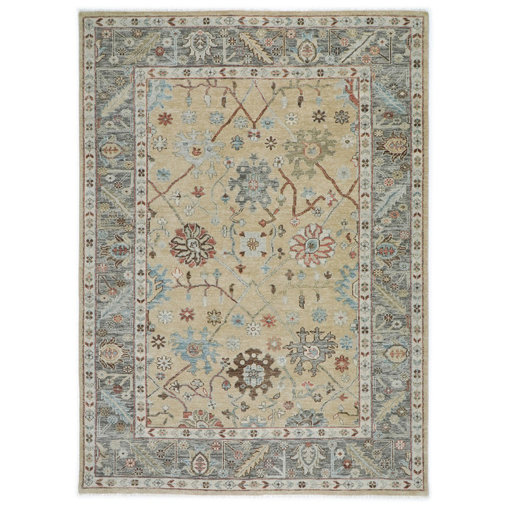 10x14 Beige, Gray, Rust Color Hand Knotted Oushak Wool Transitional Oriental Rug