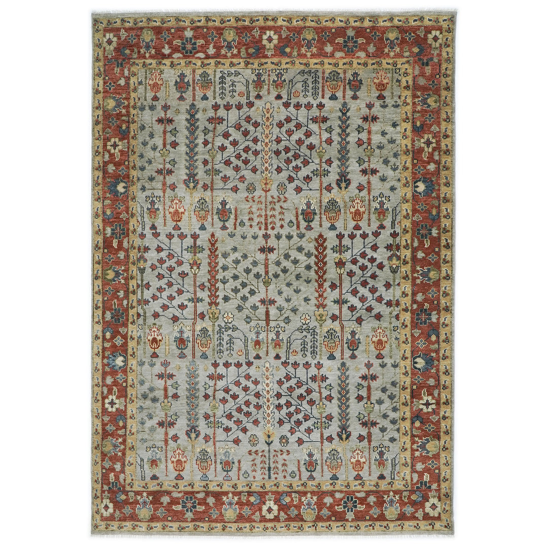 10x14 Slate, Rust, Blue Color Hand Knotted Oushak Wool Transitional Oriental Rug