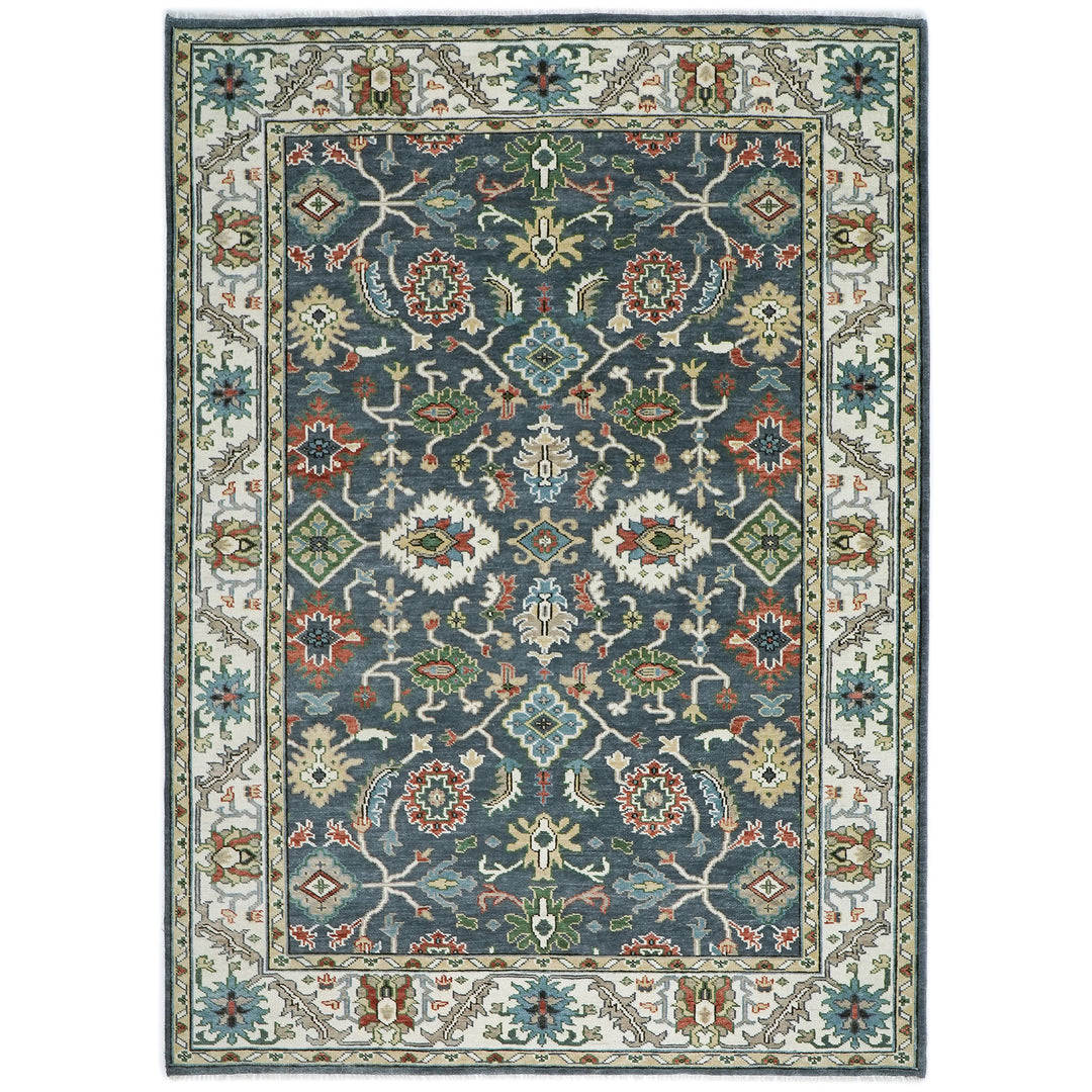 10x14 Blue, Slate, Ivory Color Hand Knotted Oushak Wool Arts and Crafts Oriental Rug