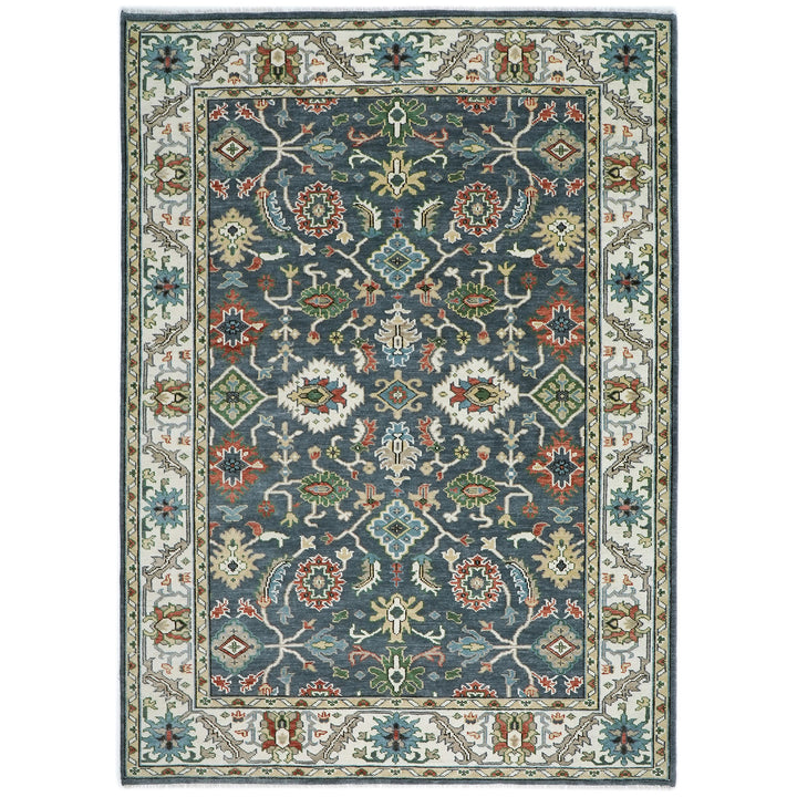 10x14 Blue, Slate, Ivory Color Hand Knotted Oushak Wool Arts and Crafts Oriental Rug