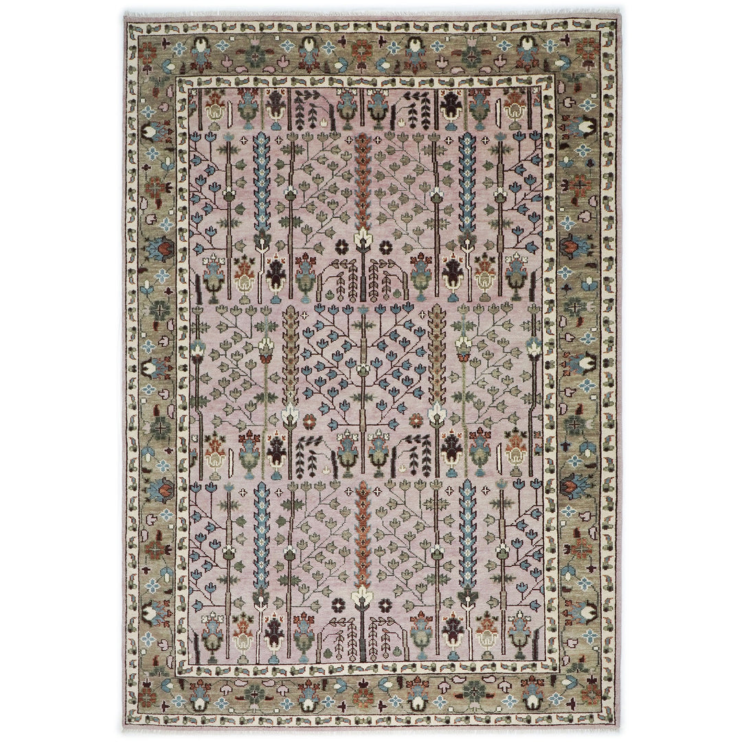 10x14 Rose, Moss, Blue Color Hand Knotted Oushak Wool Transitional Oriental Rug