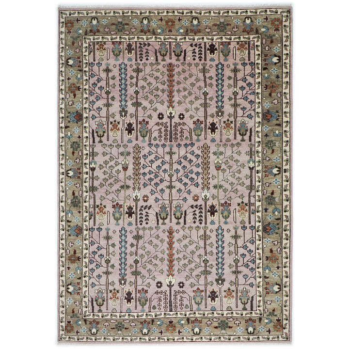 10x14 Rose, Moss, Blue Color Hand Knotted Oushak Wool Transitional Oriental Rug