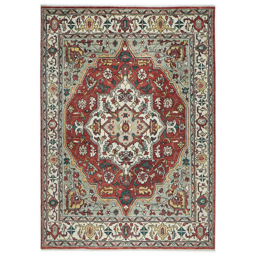 10x14 Rust, Mint, Ivory Color Hand Knotted Oushak Wool  Oriental Rug