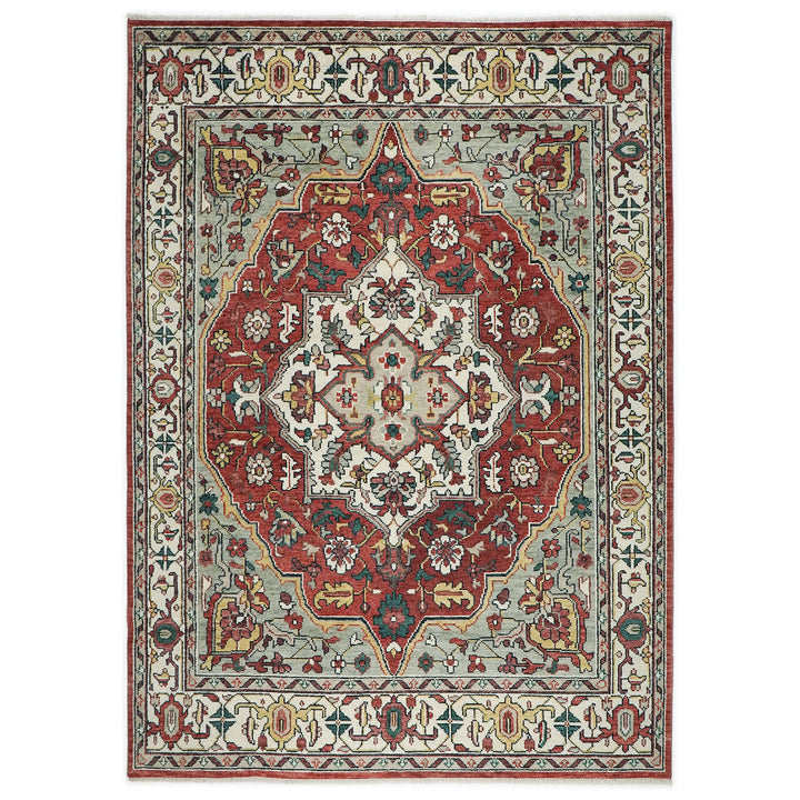 10x14 Rust, Mint, Ivory Color Hand Knotted Oushak Wool  Oriental Rug
