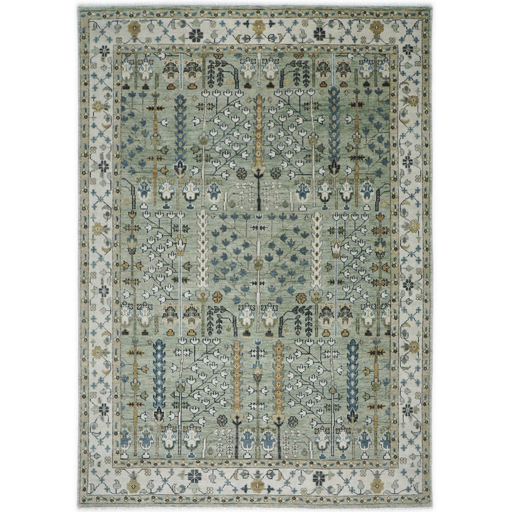 10x14 Mint, Ivory, Tan Color Hand Knotted Oushak Wool Transitional Oriental Rug