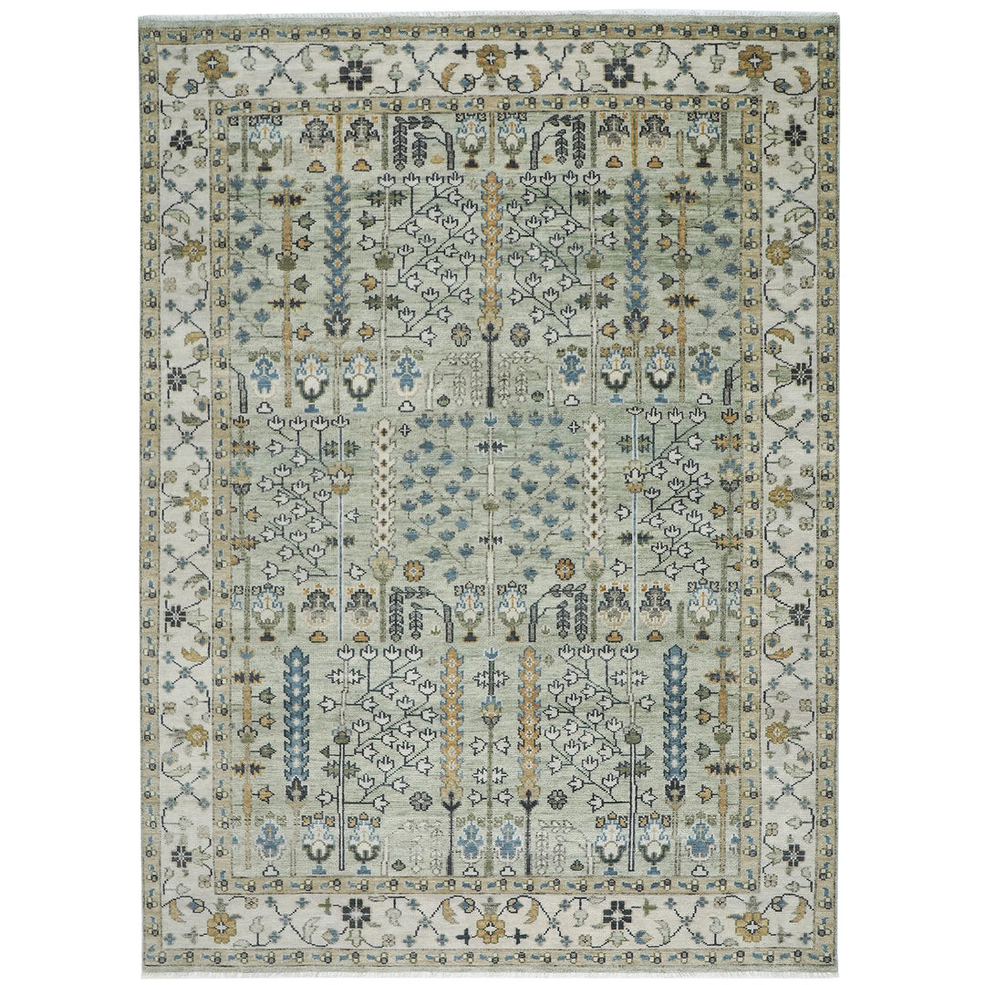 10x14 Mint, Ivory, Blue Color Hand Knotted Oushak Wool Transitional Oriental Rug