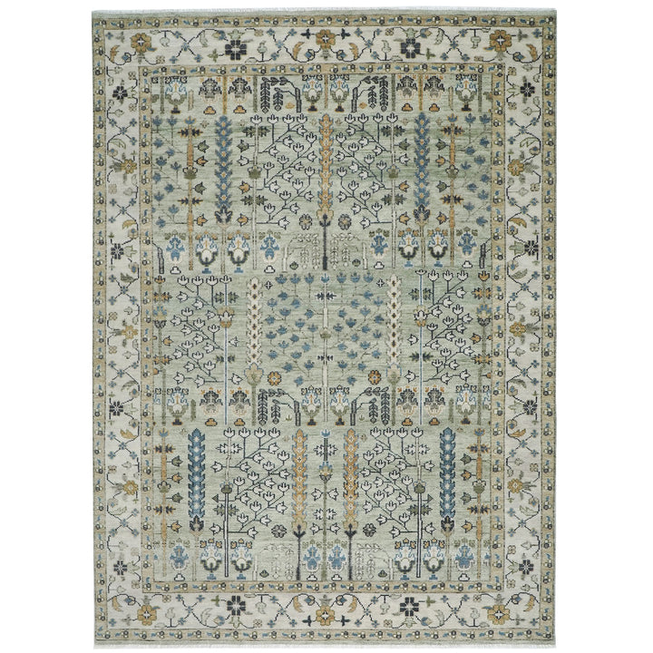 10x14 Mint, Ivory, Blue Color Hand Knotted Oushak Wool Transitional Oriental Rug
