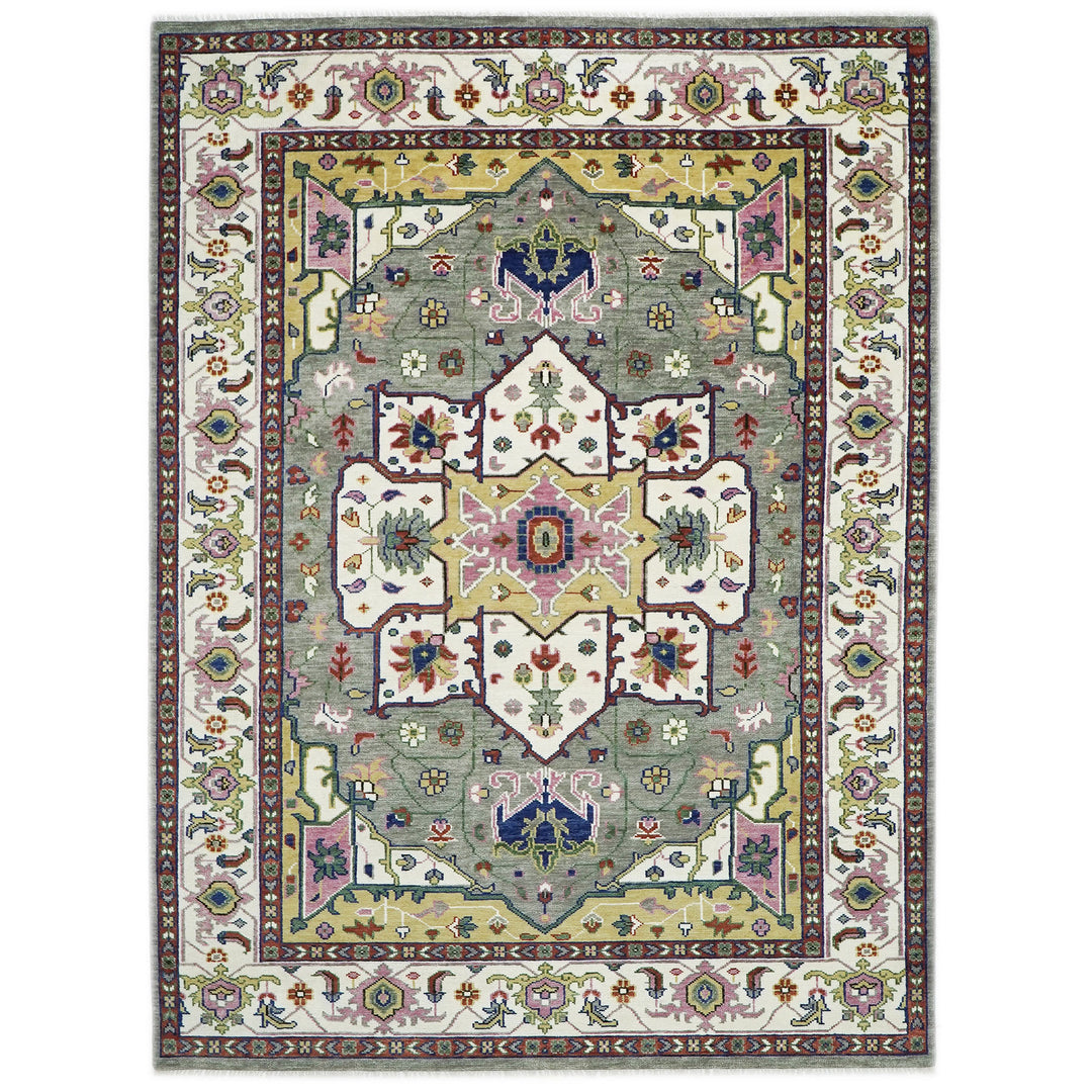 10x14 Ivory, Gray, Rust Color Hand Knotted Oushak Wool  Oriental Rug