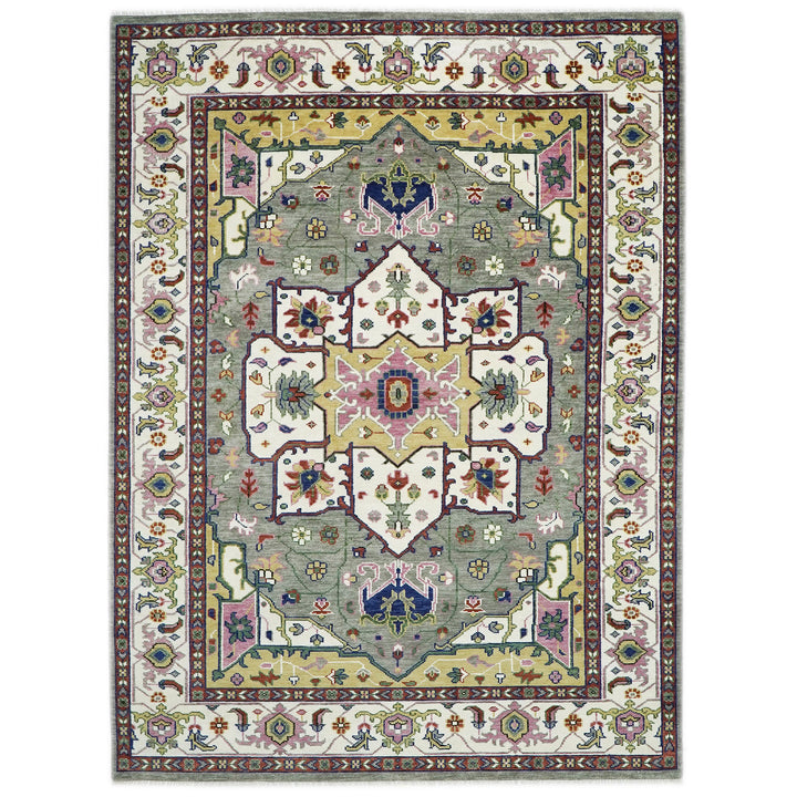 10x14 Ivory, Gray, Rust Color Hand Knotted Oushak Wool  Oriental Rug