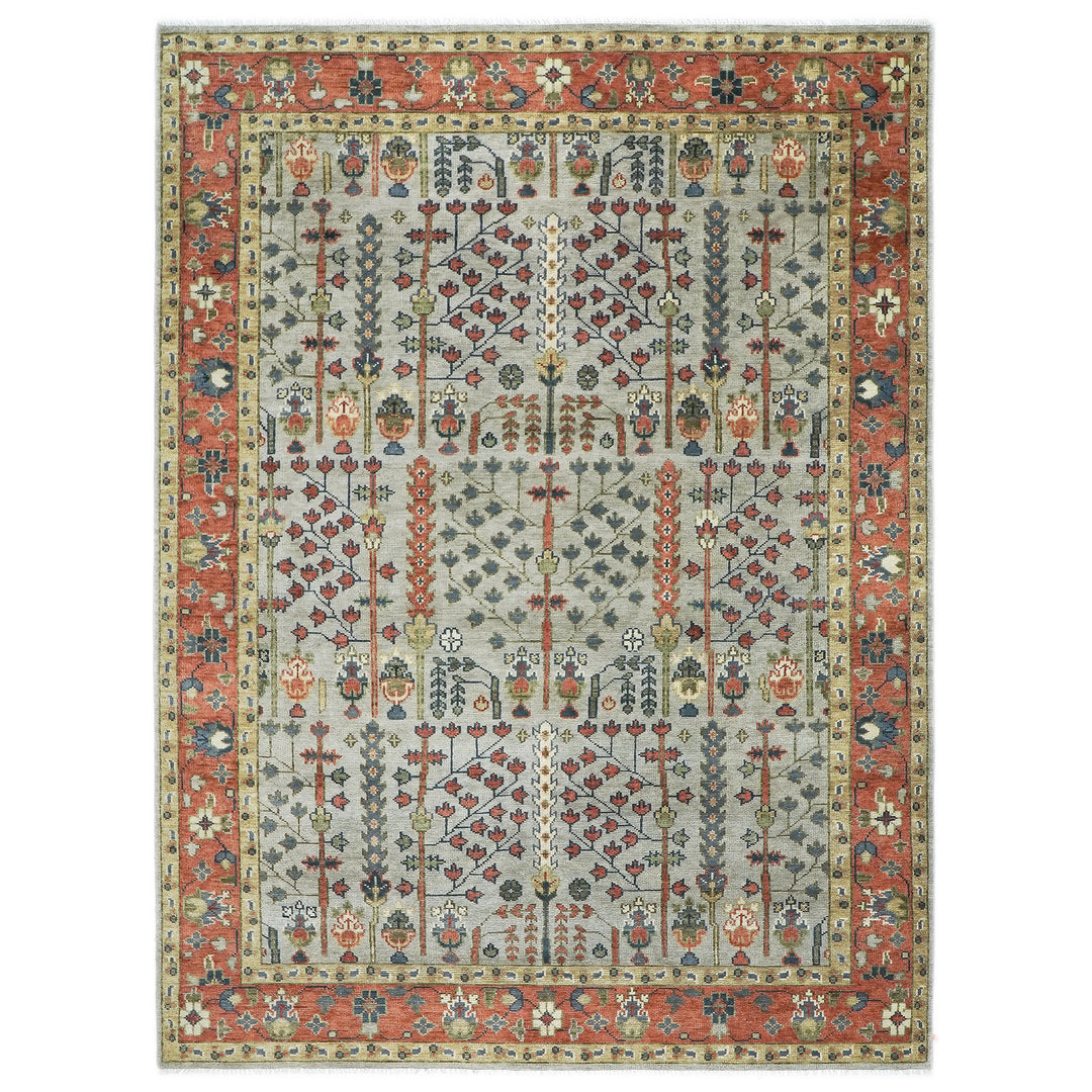 10x14 Light Blue, Burnt Orange, Lime Color Hand Knotted Oushak Wool Transitional Oriental Rug