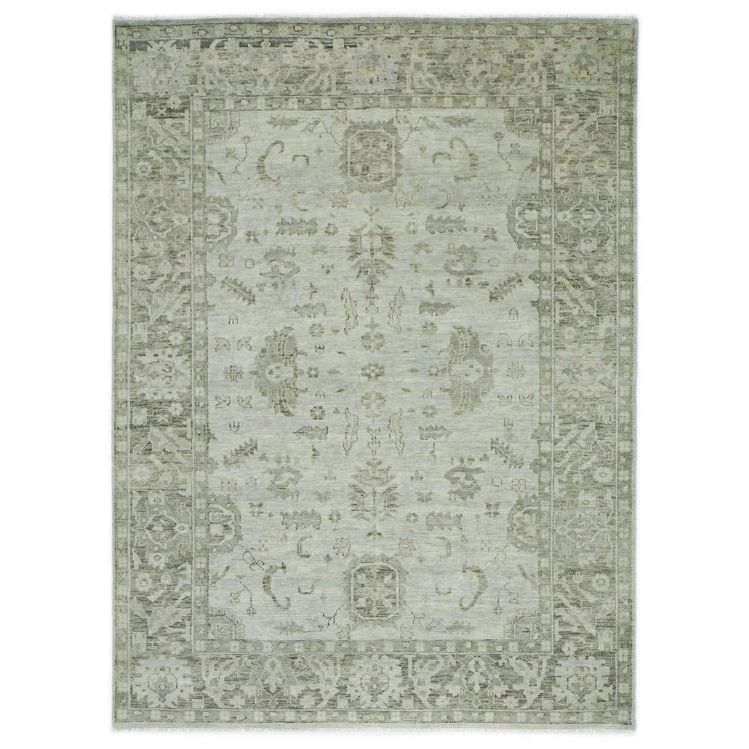 10x14 Gray, Moss, Multi Color Hand Knotted Oushak Wool Transitional Oriental Rug